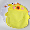 A yellow cartoon duck bath toy storage mesh bag with a suction cup and white backing.
