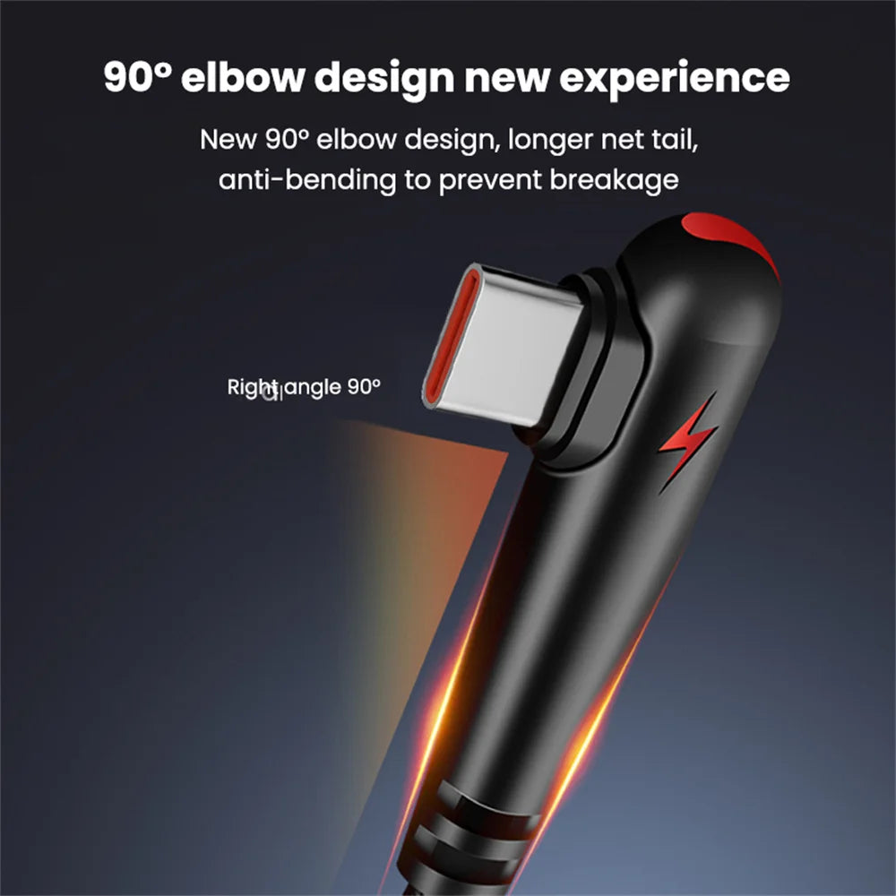 120W Fast Charging USB-C Cable with 90° Elbow Design