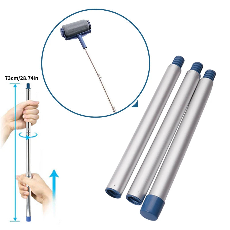 A set of eight self-priming paint rollers and a tool for wall painting, shown with a measurement guide.