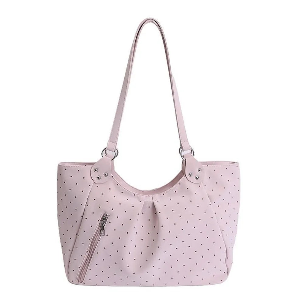 Polka Dot Shoulder Tote Bag with Adjustable Strap