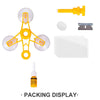 DIY auto glass repair kit components including a yellow applicator, a metal piece, and a white filler pad.