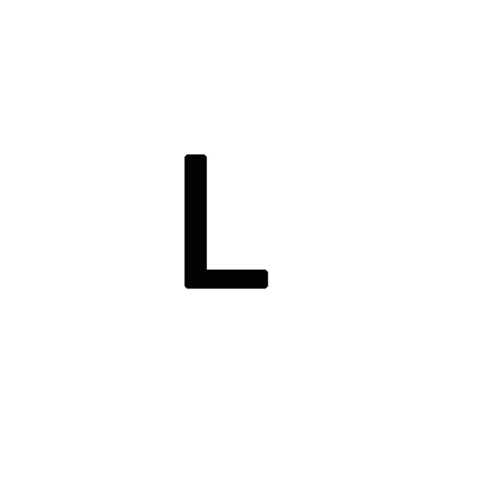A black capital letter L on a white background.