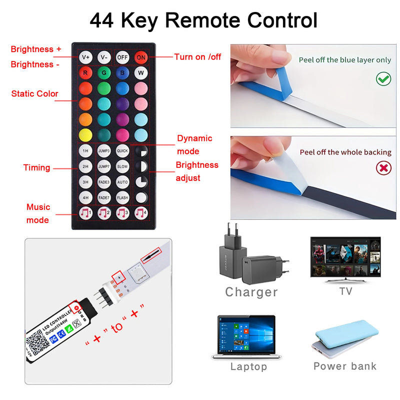 RGB LED Strip Lights with Music Sync & Remote Control
