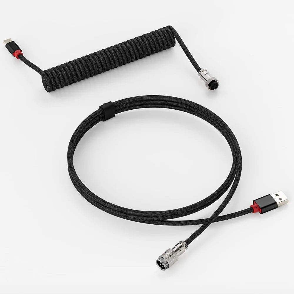 Coiled USB-C Keyboard Cable with Detachable Aviator Connector
