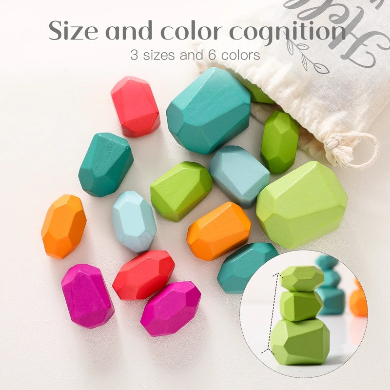 Wooden Rainbow Stacking Stones – Montessori Balancing Blocks for Kids