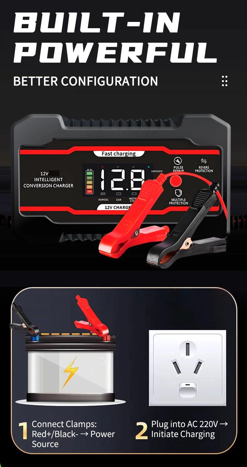 Smart 12V 6A Battery Charger with 7-Stage Pulse Repair