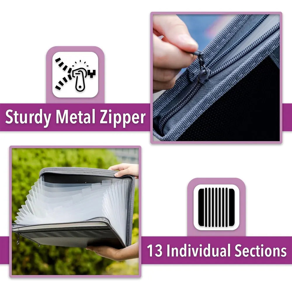 Expandable A4 Document Organizer with 13 Accordion Pockets