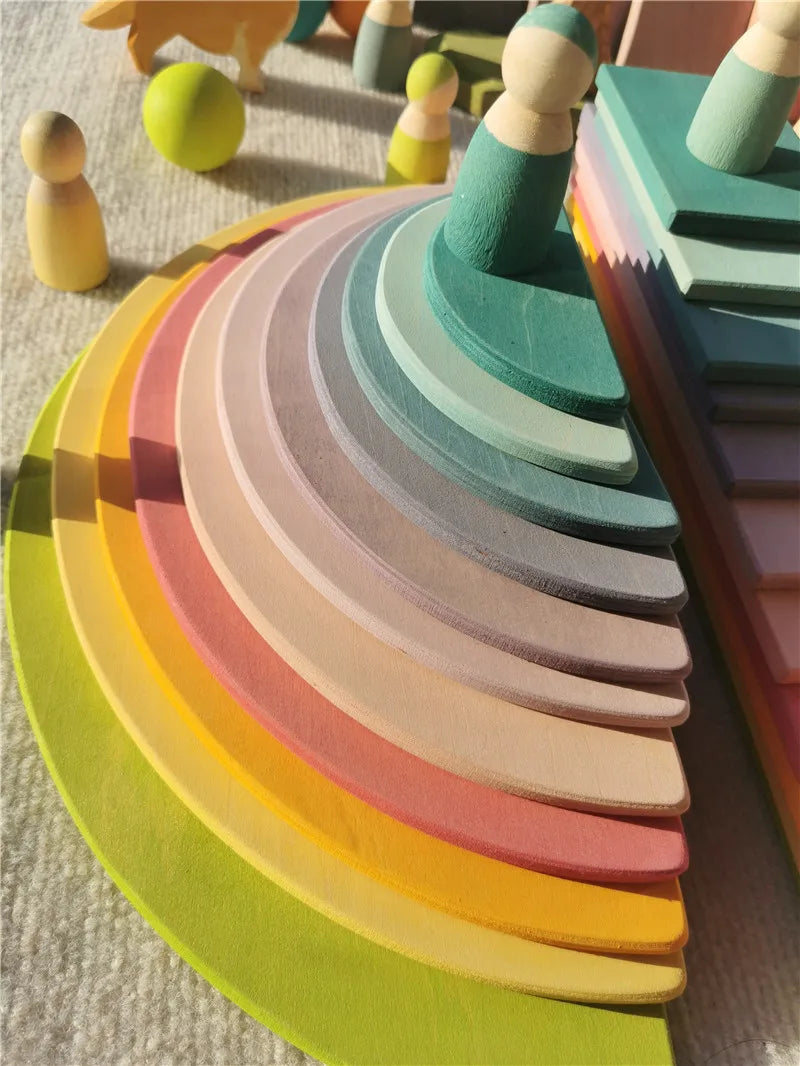 Rainbow Stacking Blocks & Peg Dolls Set – Natural Wooden Toy