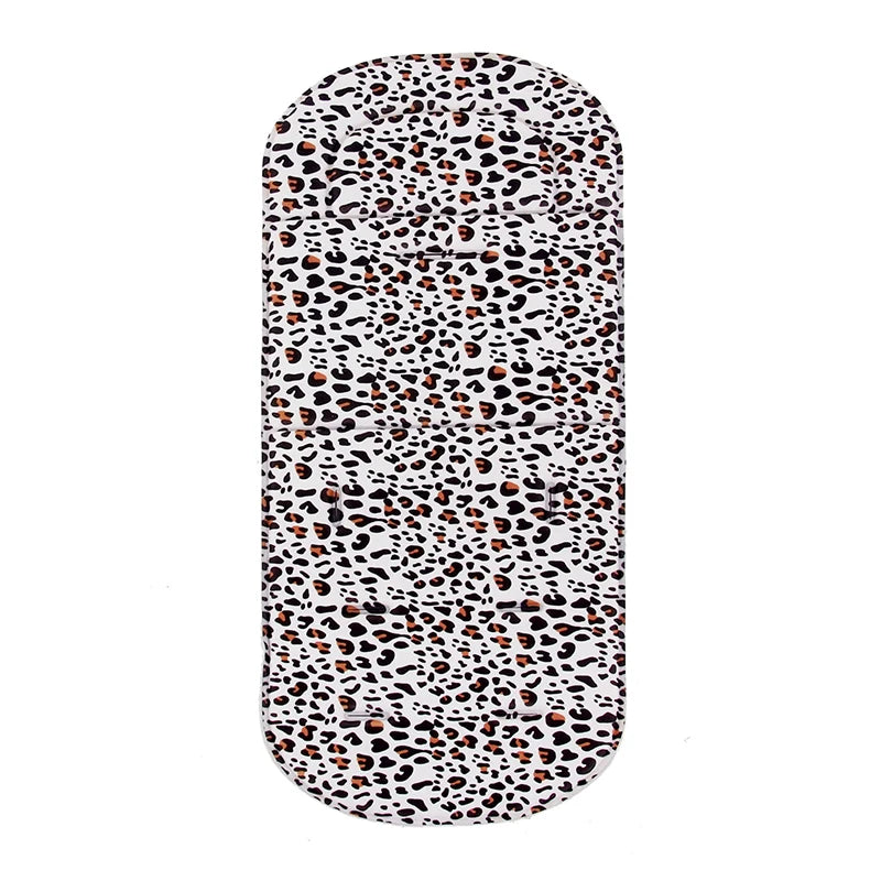A black and white leopard print cartoon baby stroller seat cushion.