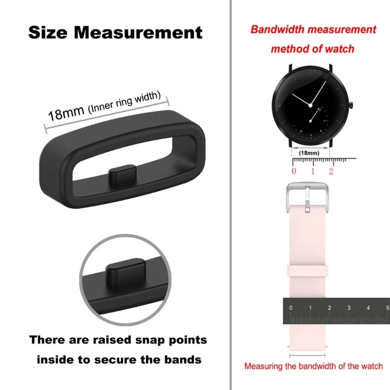 Diagrams showing the size measurement and bandwidth measurement method for a watch strap.