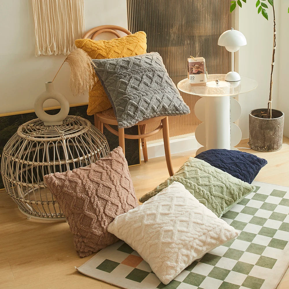 Geometric Plush Cushion Cover for Sofa & Bed
