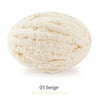 A ball of beige chenille yarn for hand knitting