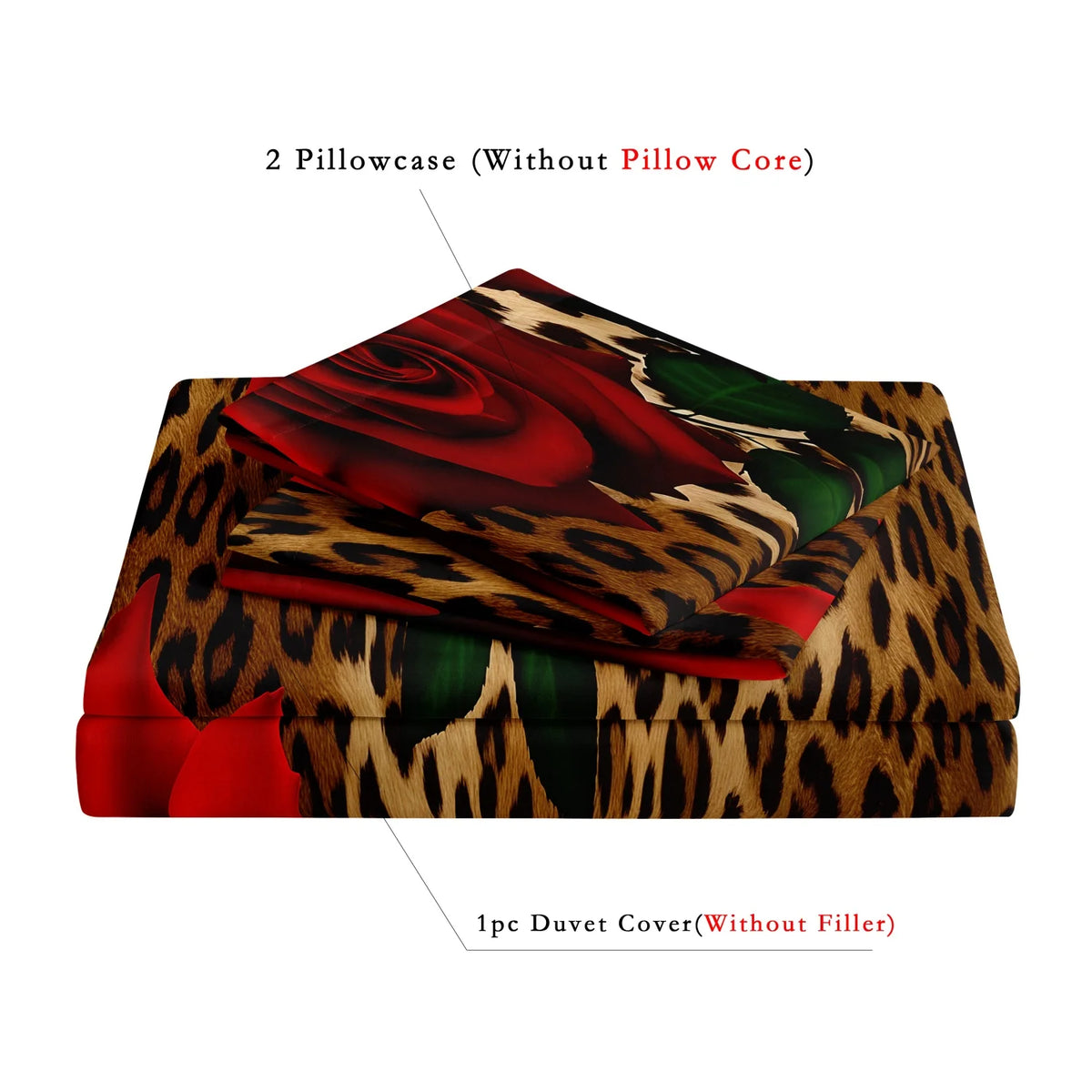 3-Piece Leopard Rose Print Duvet Cover Set