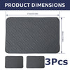 Three gray quilted headrest protector covers with dimensions shown.