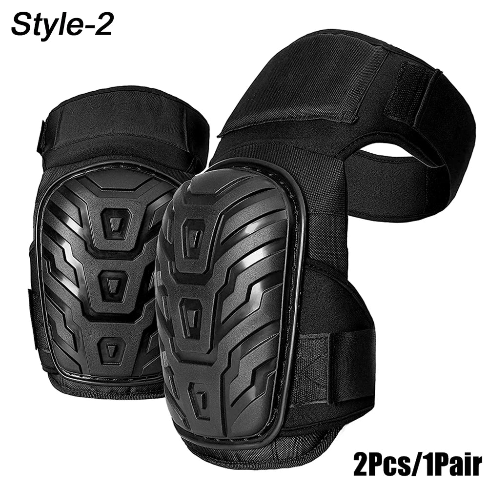 A pair of black heavy-duty professional knee pads with gel comfort padding shown from above.