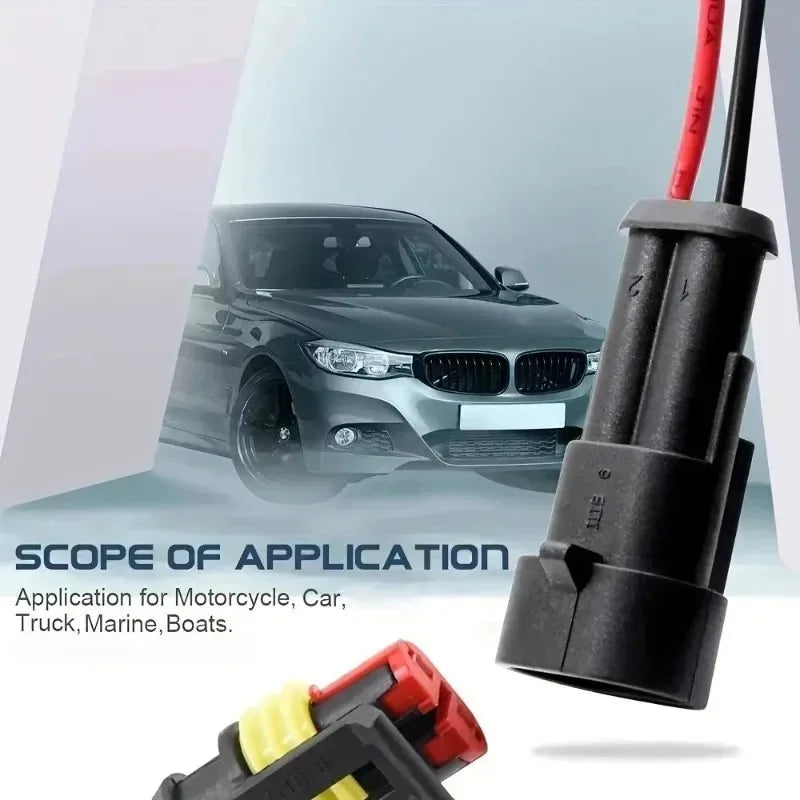 Waterproof 2-Pin Electrical Connector Kit with 16 AWG Wire
