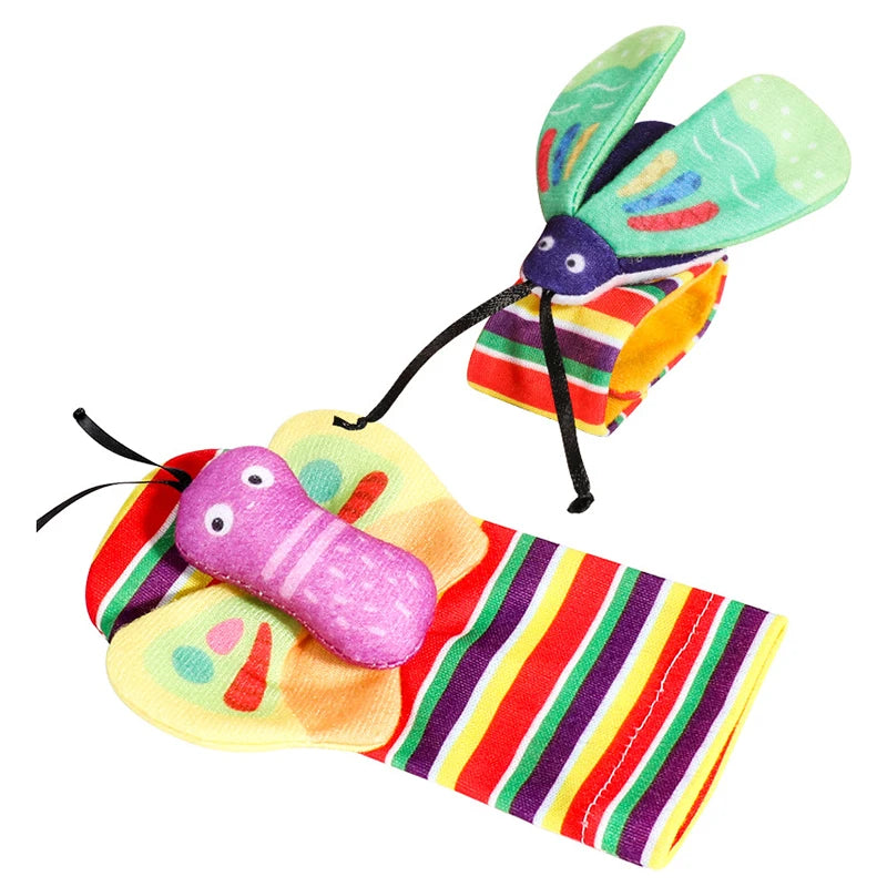 Baby Wrist Rattles and Animal Socks Set for Sensory Development
