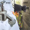 Comparison showing a winter faucet before and after insulation cover use, featuring an anti-freeze protector for outdoor taps