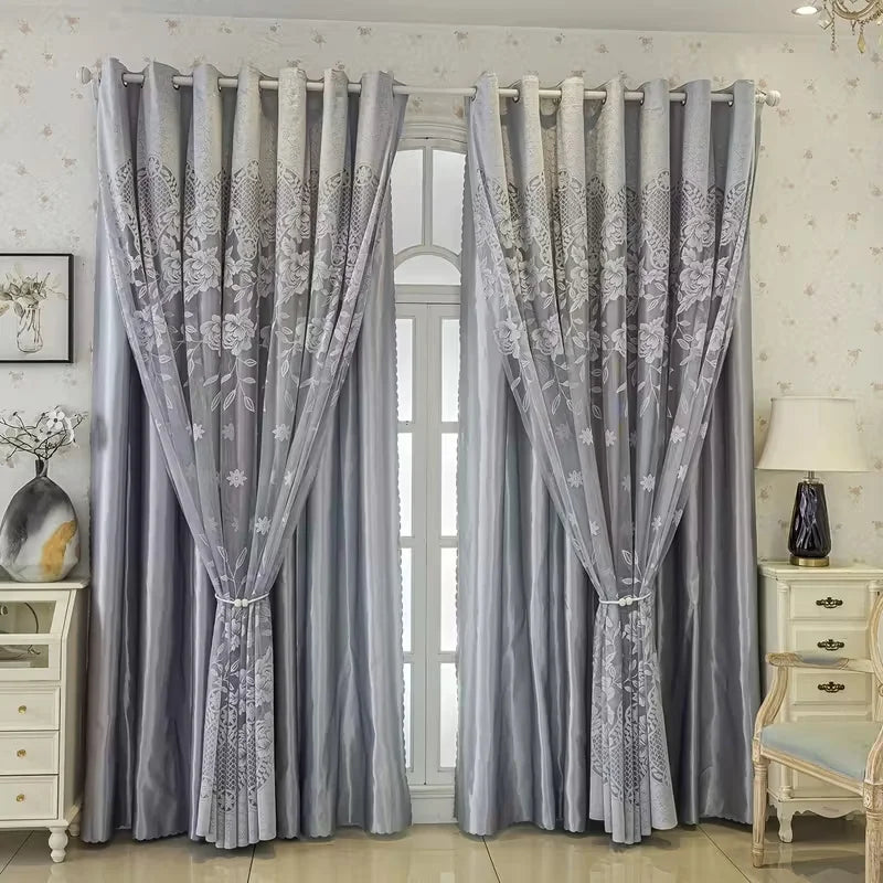 European Vintage Floral Embroidered Blackout Curtain