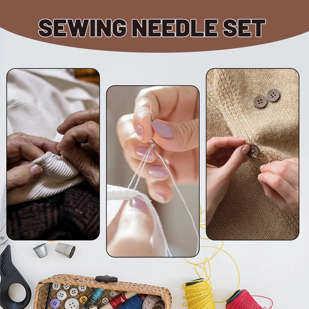 Stainless Steel Sewing Needle Set with Large Eyes