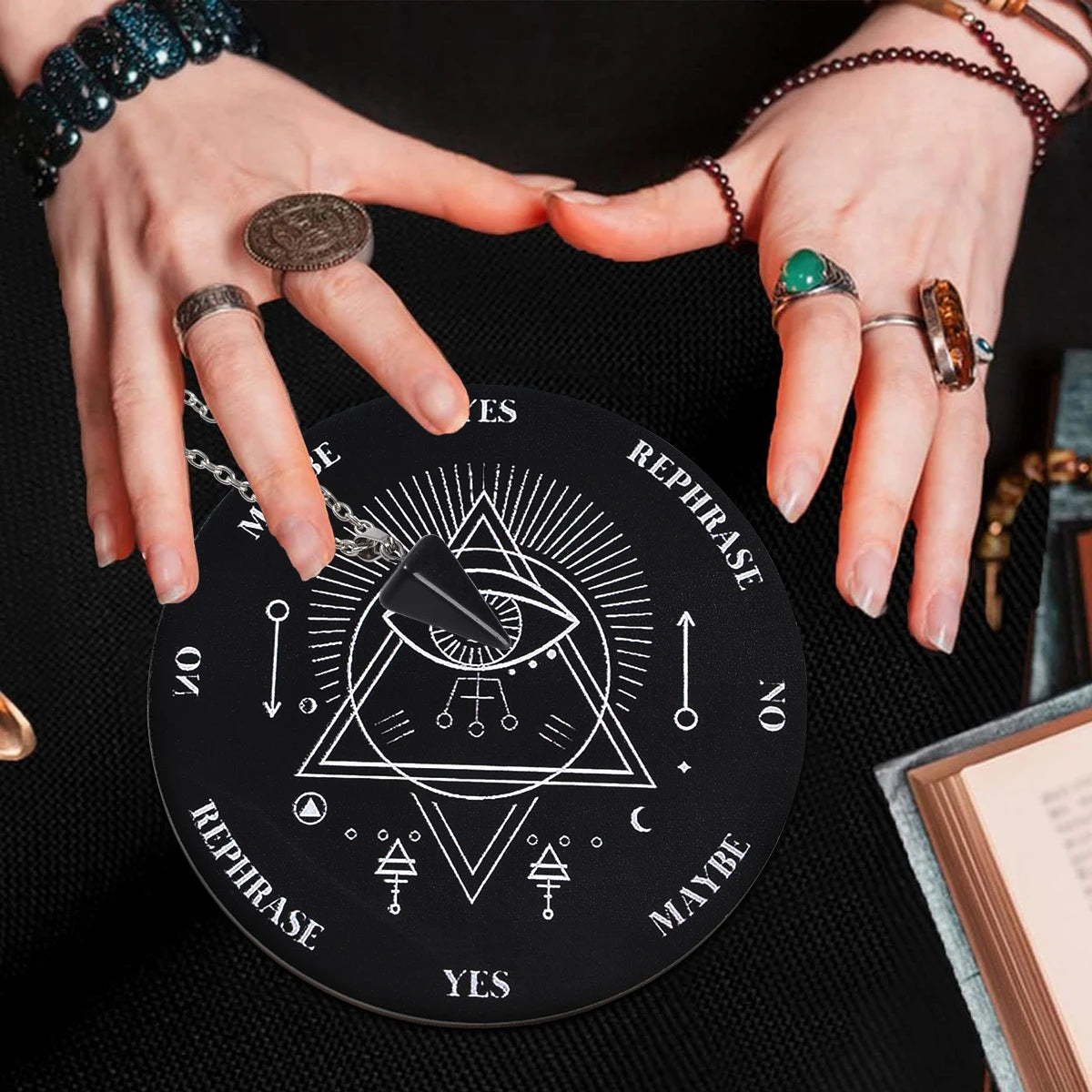 Wooden Divination Pendulum Board with Crystal Necklace