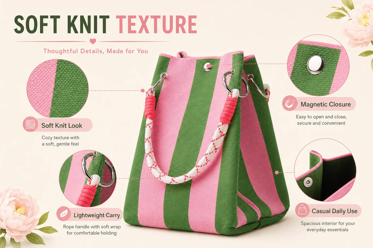 Striped Knit Mini Bucket Tote Bag