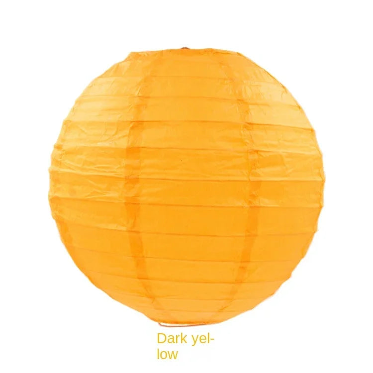 An orange paper lantern with a round shape.