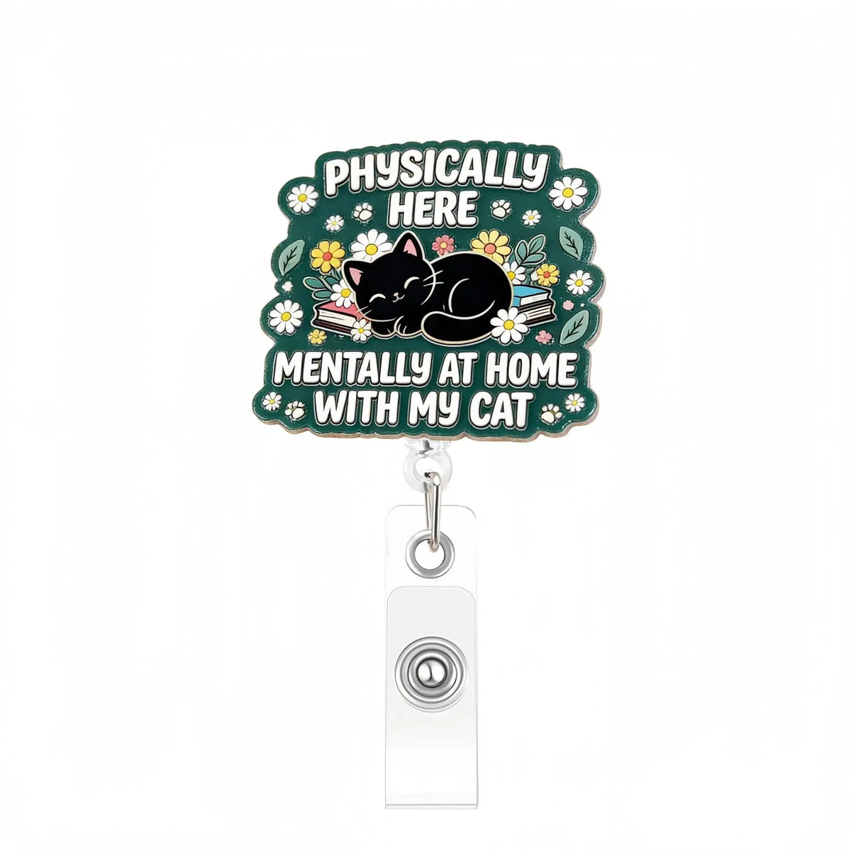 Cute Cat Acrylic ID Badge Reel with Retractable Clip