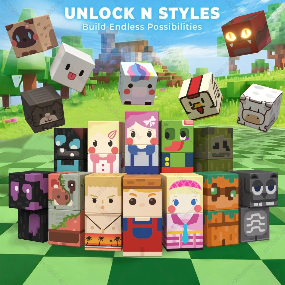 Magnetic Building Blocks STEM Toy Set with Character Cubes