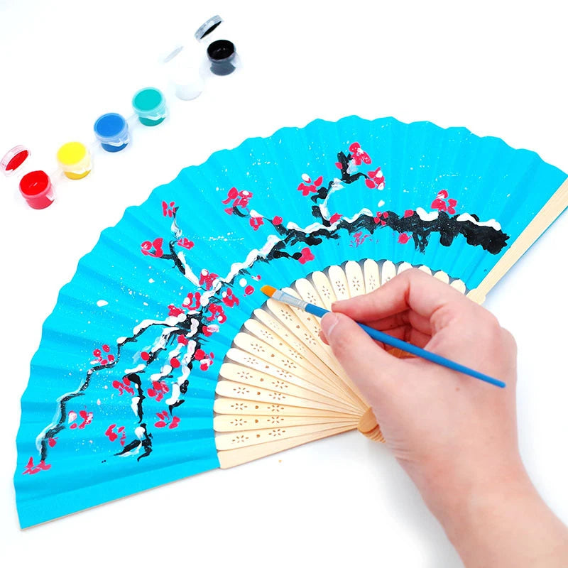 Classic Bamboo Folding Fan with Blank Canvas Design