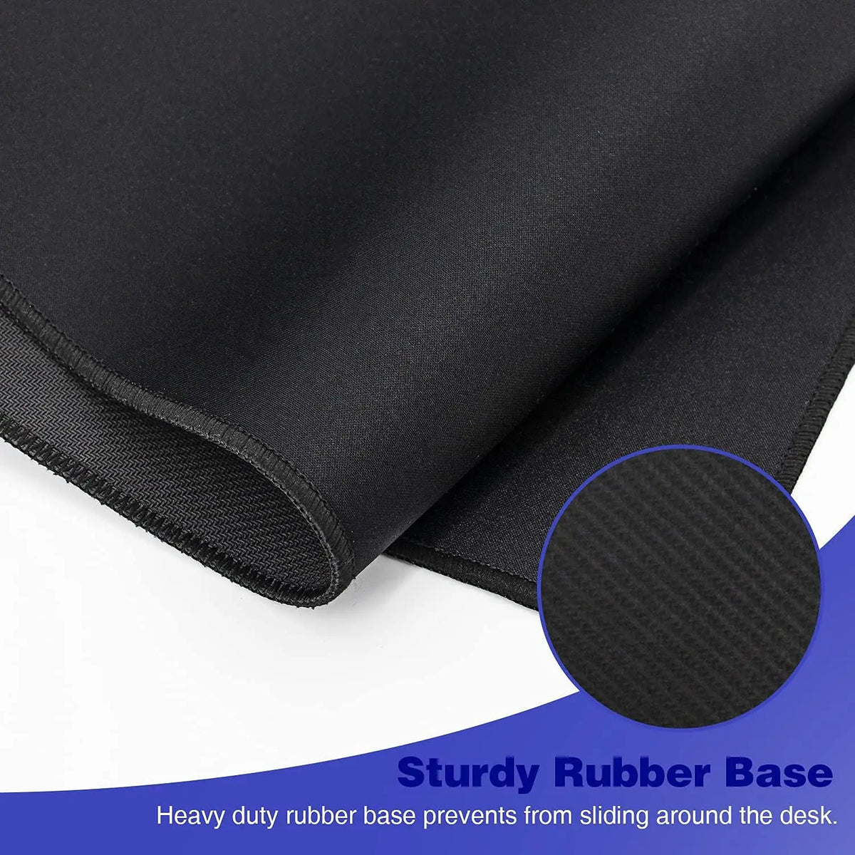 Black anti-slip desk pad with a sturdy rubber base preventing sliding.