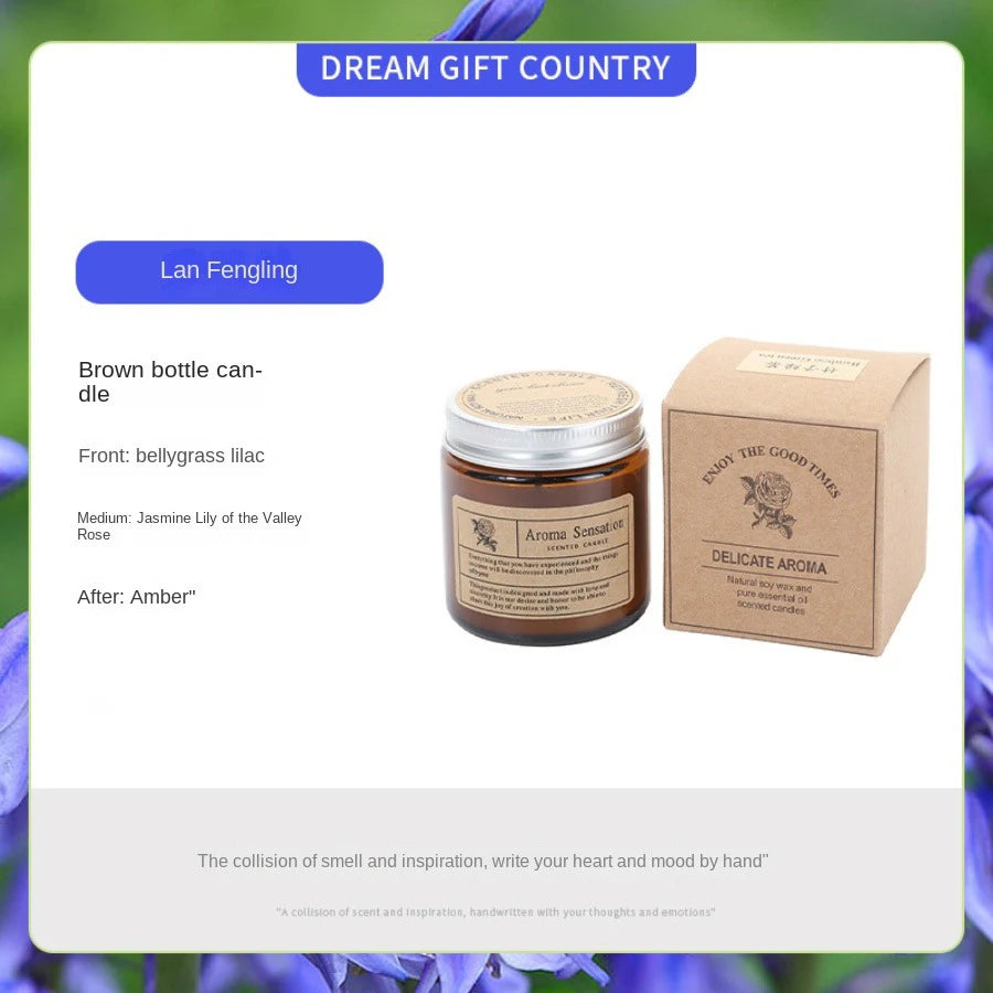 Hand-Poured Soy Wax Aromatherapy Candle in Amber Glass Jar