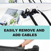 Expandable braided cable sleeve for organizing desk cords and cables.