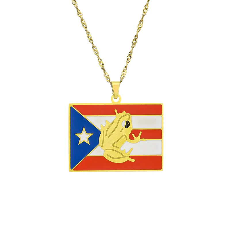 Stainless Steel Puerto Rico Map Pendant Necklace