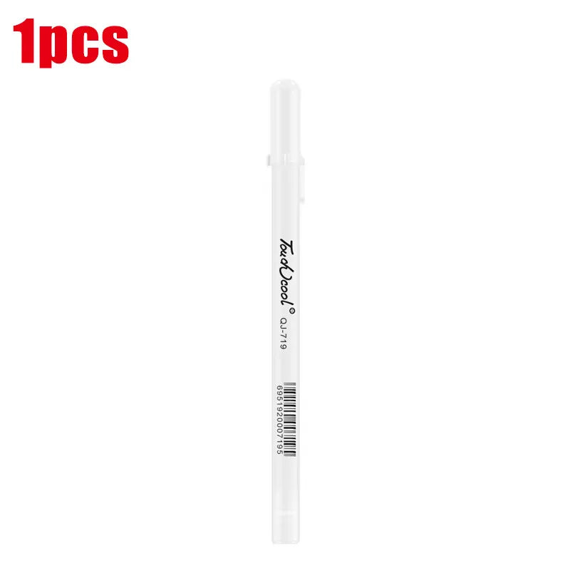 A single white ink gel pen with a fine 0.8mm tip is shown.