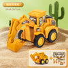 A yellow diecast truck construction vehicle set featuring an excavator and bulldozer for kids
