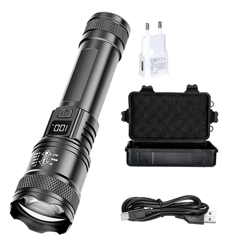 Rechargeable LED Flashlight with LCD Display and Zoom