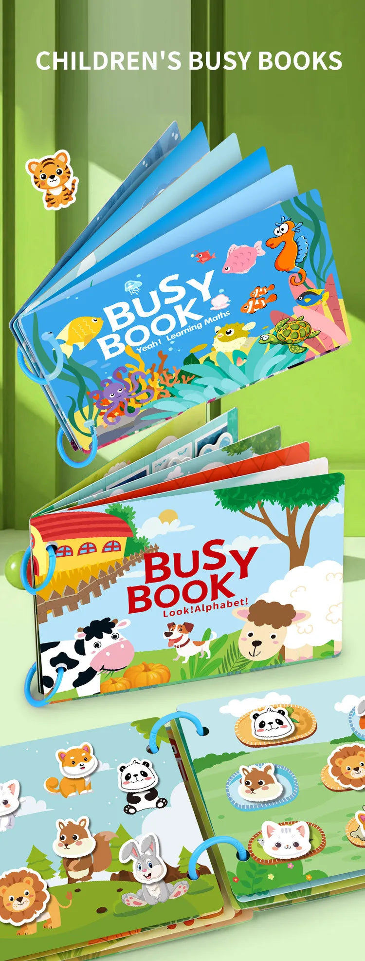 Montessori Busy Book for Toddlers – Reusable Sticker & Velcro Learning Activities