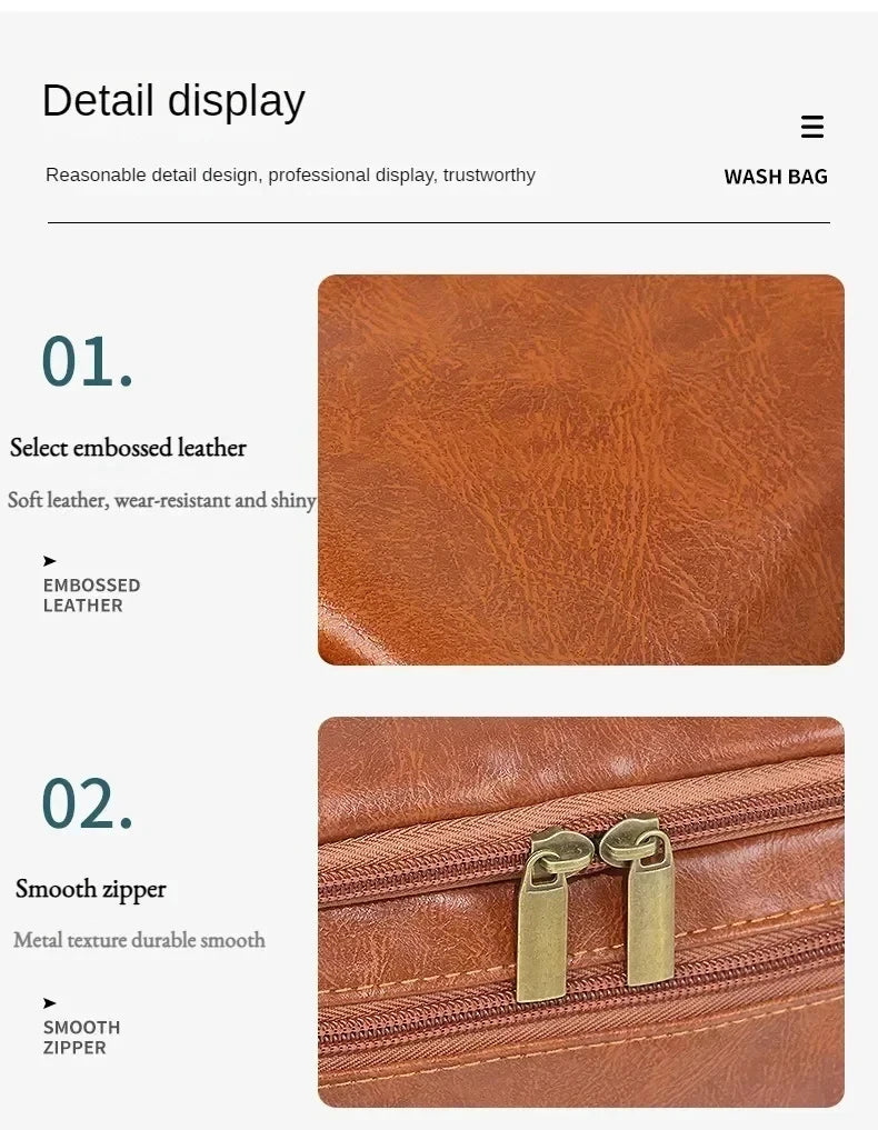 Hanging Leather Toiletry Bag with Durable Water-Resistant Design