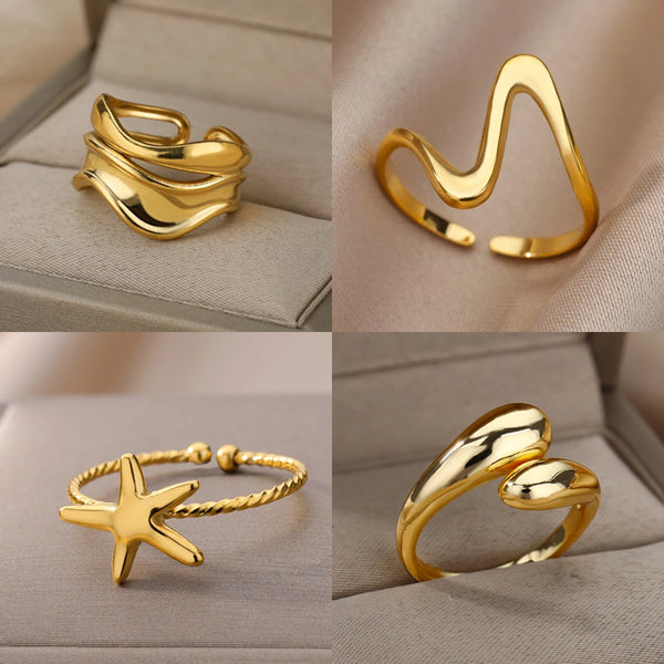 Bague en acier inoxydable étanche avec placage or 18 carats