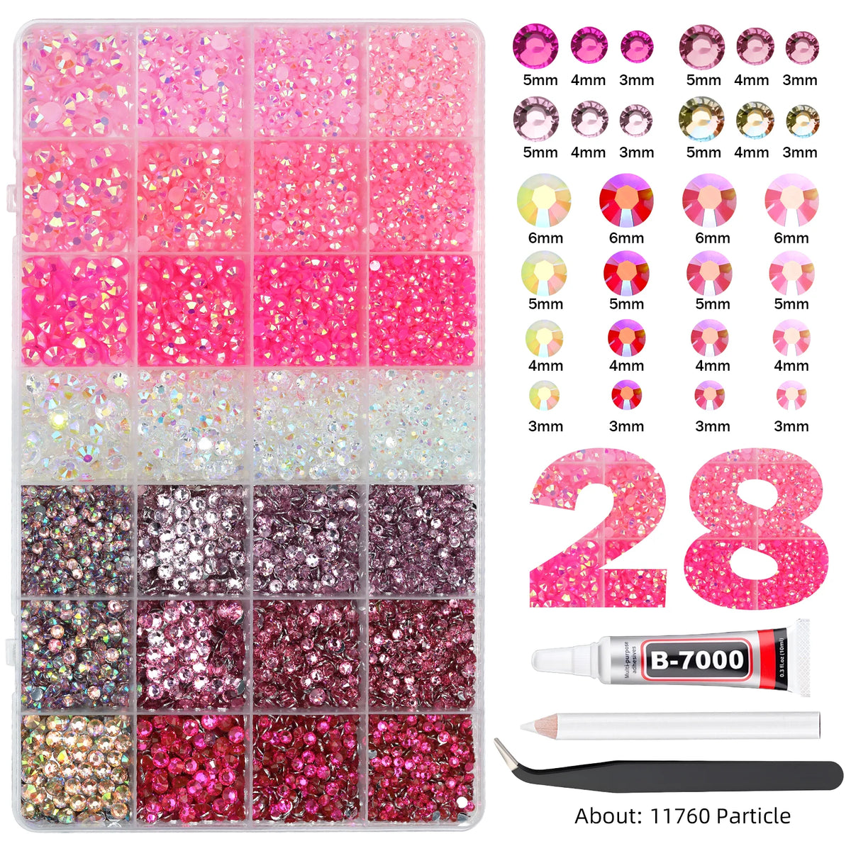 Mixed Color Resin Rhinestone Set with AB Finish – 24/28 Grid Flatback Drills for Crafting & Decoration