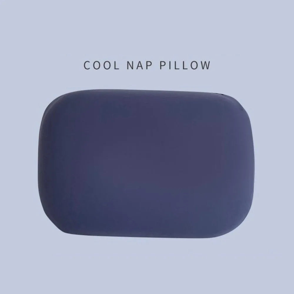 A dark blue memory foam travel neck pillow with a soft polyester cover.