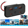 Black 4-port USB power outlet with PD and QC 3.0 fast charging features shown alongside various vehicle types.