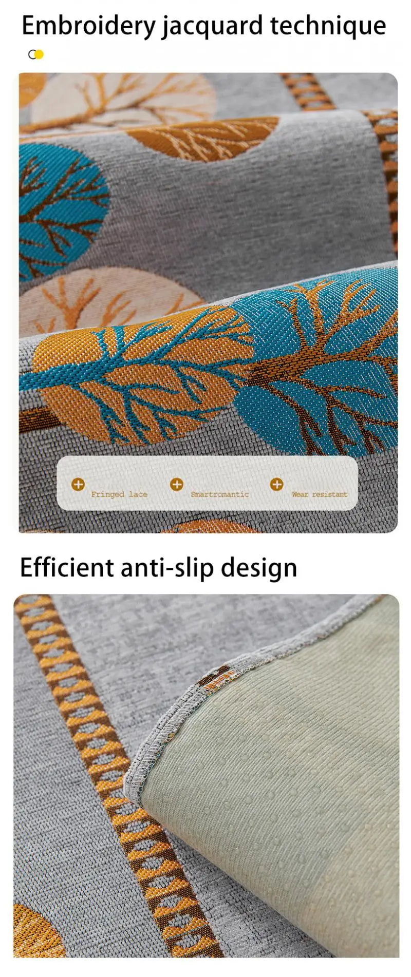 Chenille Jacquard Sofa Cover with Anti-Slip Backing
