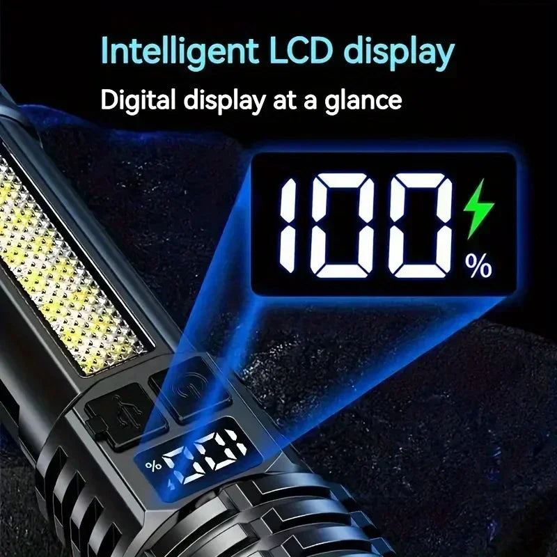 Rechargeable LED Flashlight with LCD Display and Zoom