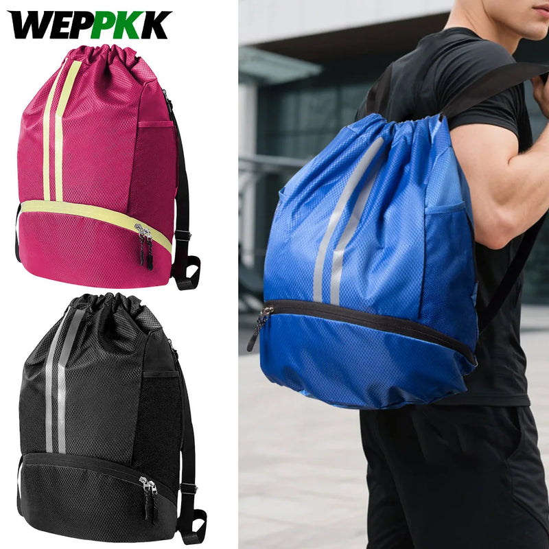 Waterproof Drawstring Gym Bag with Shoe Compartment