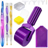A set of purple and yellow detachable diamond painting roller tools and related accessories.
