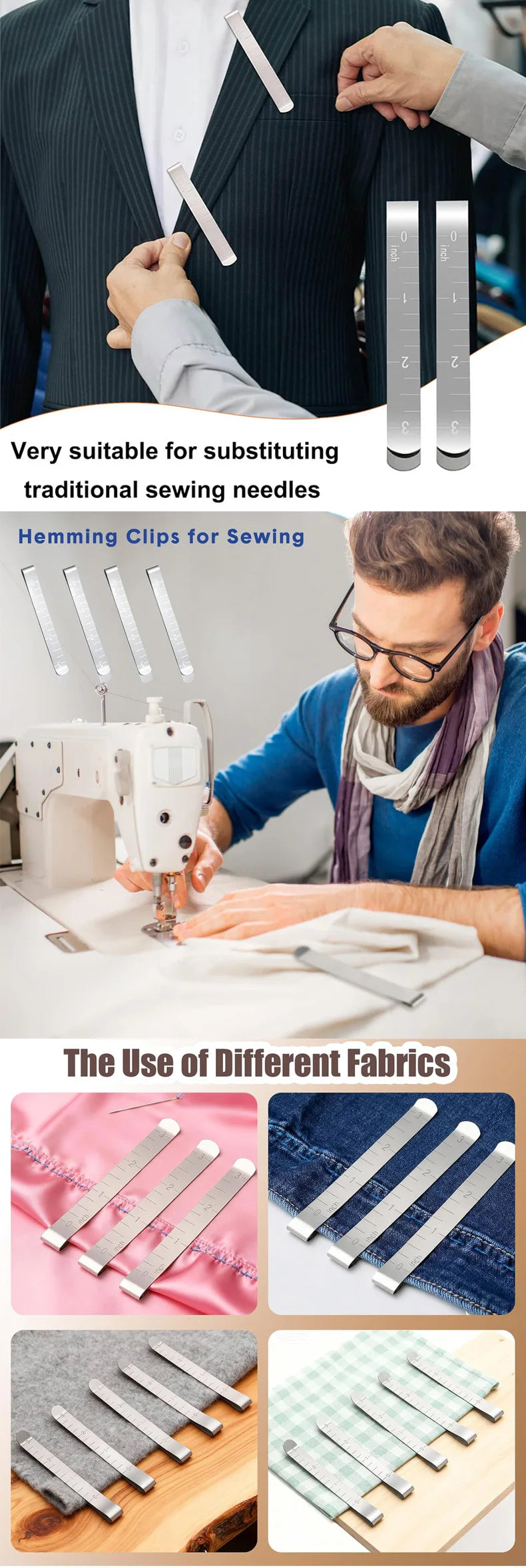 Stainless Steel Hemming Clips with Measuring Marks