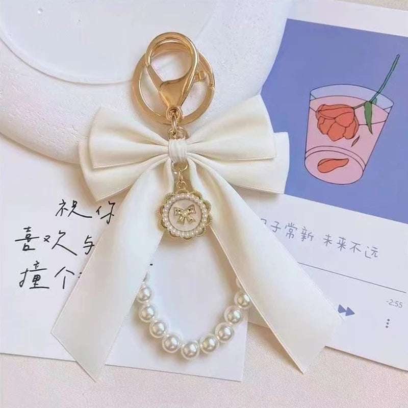 Elegant Pearl Bow Keychains for Bags and Accessories