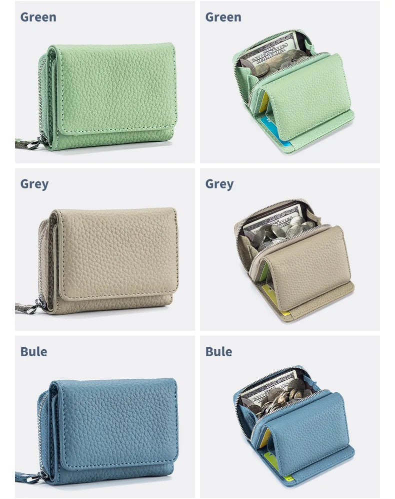 Genuine Leather Mini RFID Wallet for Women